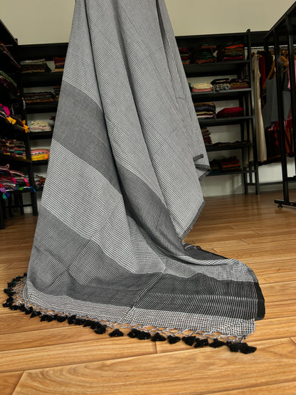 BLACK CHECKS  MUL SAREE