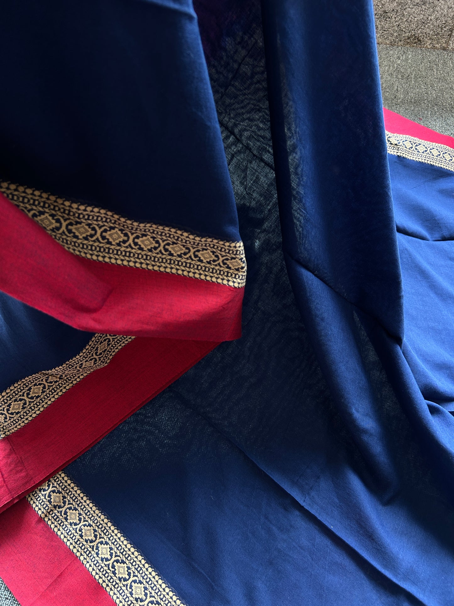BLUE MERCERISED COTTON SAREE