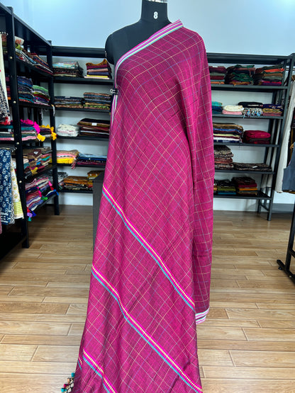 PINK KATHA CHECKS  MUL SAREE