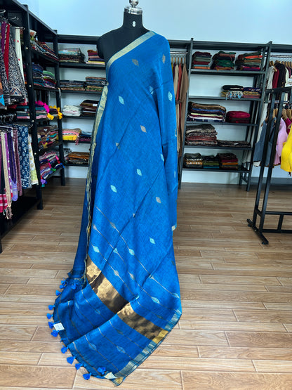 BLUE LINEN SAREE