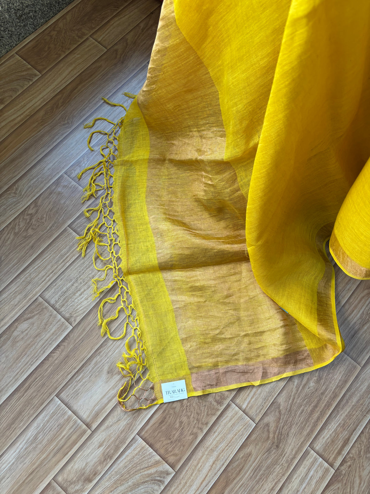 YELLOW PURE LINEN SAREE