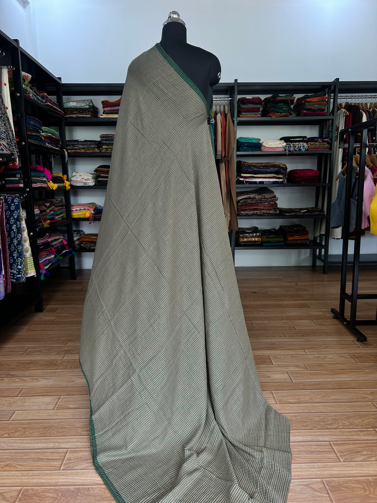 GREEN CHECKS  MUL SAREE