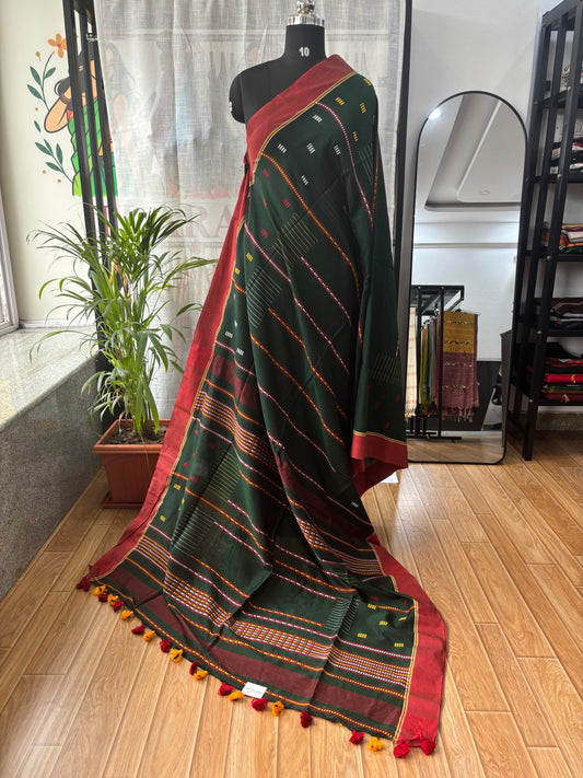 DARK GREEN JAMDANI SAREE