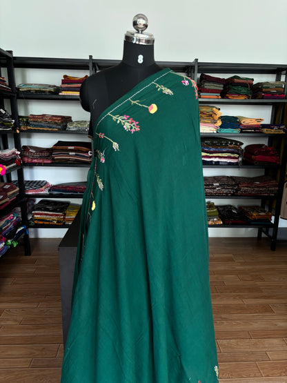 GREEN EMBROIDERED MUL SAREE