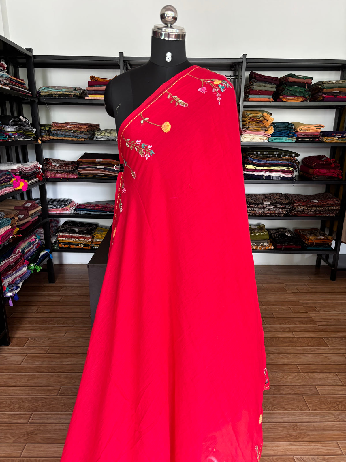 RED EMBROIDERED MUL SAREE