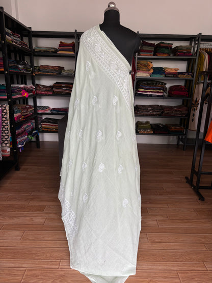 WHITE CHIKANKARI MUL SAREE