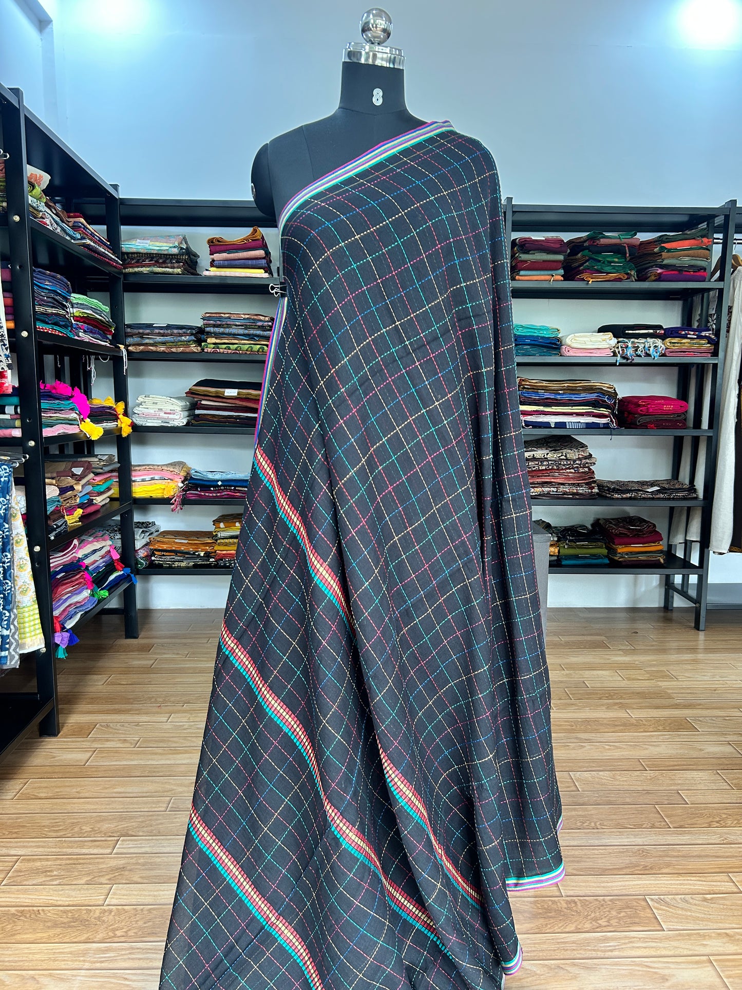 BLACK KATHA CHECKS  MUL SAREE