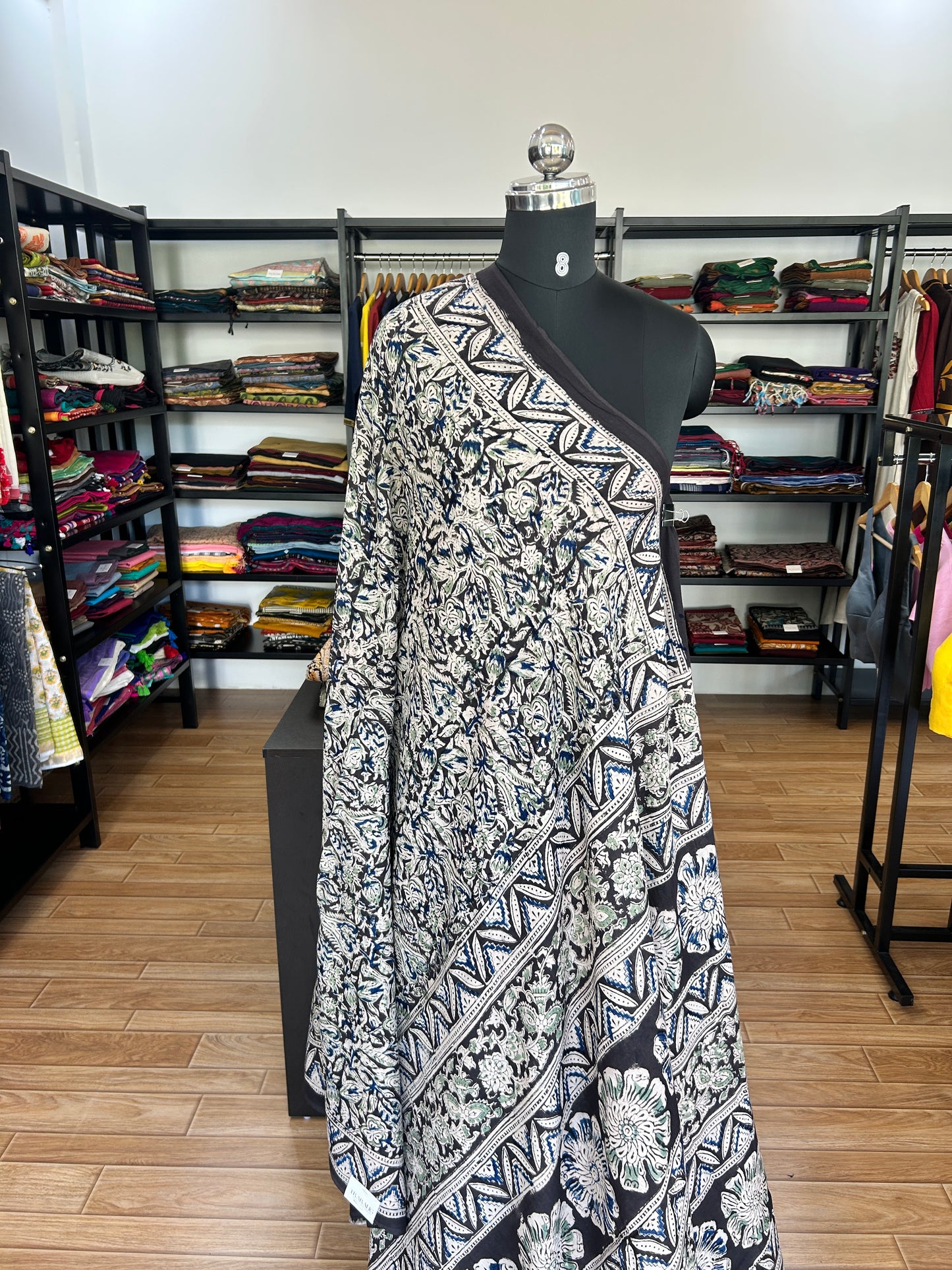 Black kalamkari mul saree