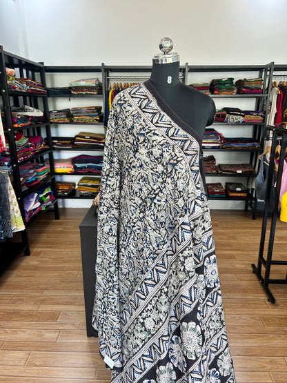 Black kalamkari mul saree