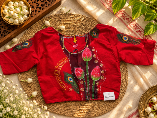 Red hand painted blouse