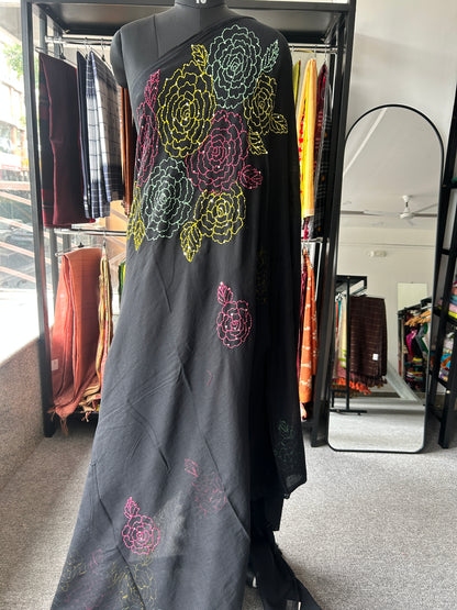 BLACK KATHA MUL SAREE