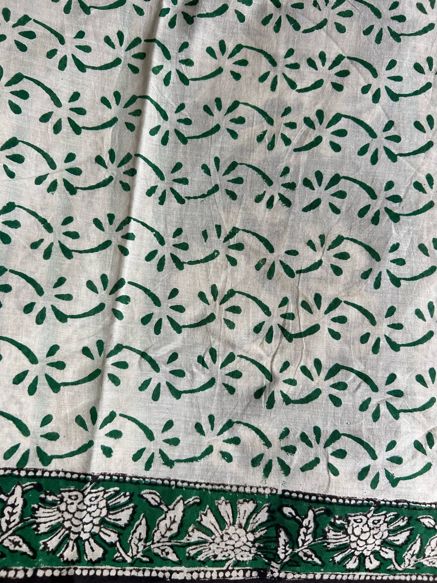 Green handblock mulmul cotton saree