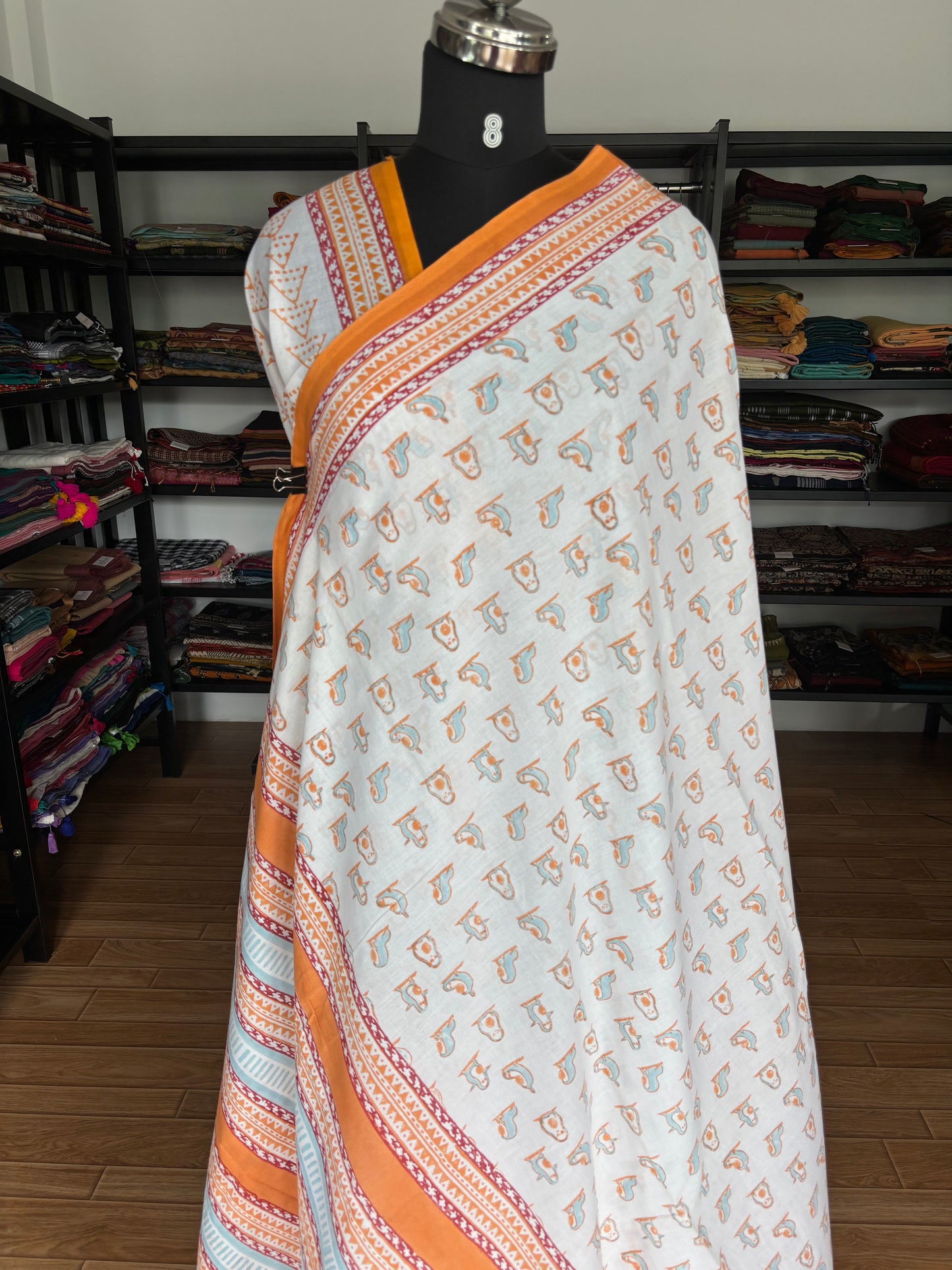 WHITE QUIRKY MUL SAREE