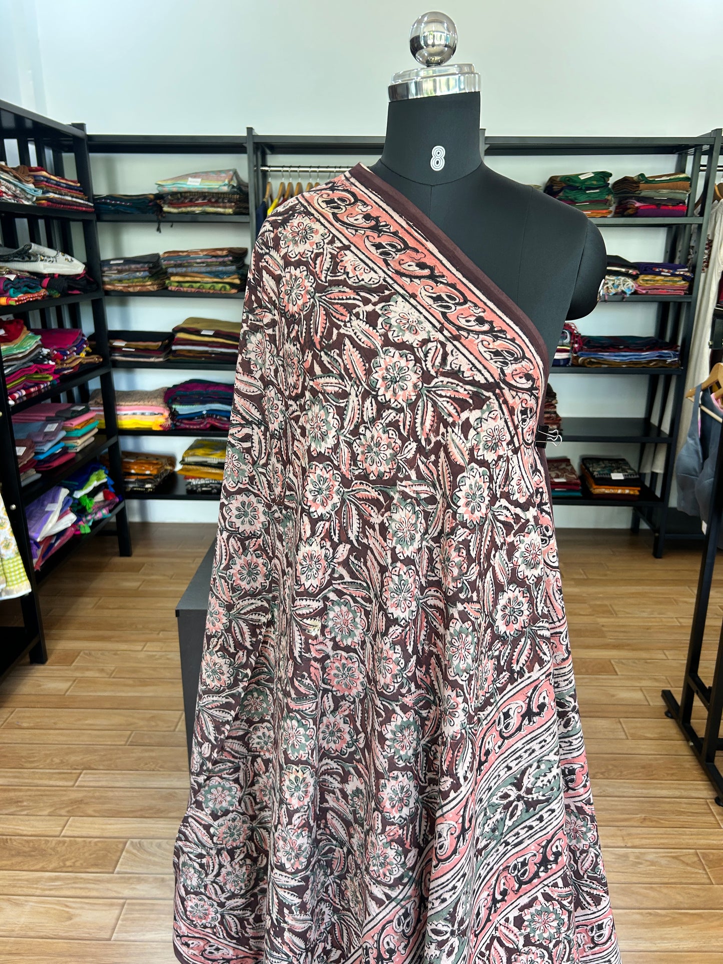 Brown kalamkari mul saree