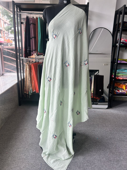 PASTEL GREEN OWL MUL SAREE