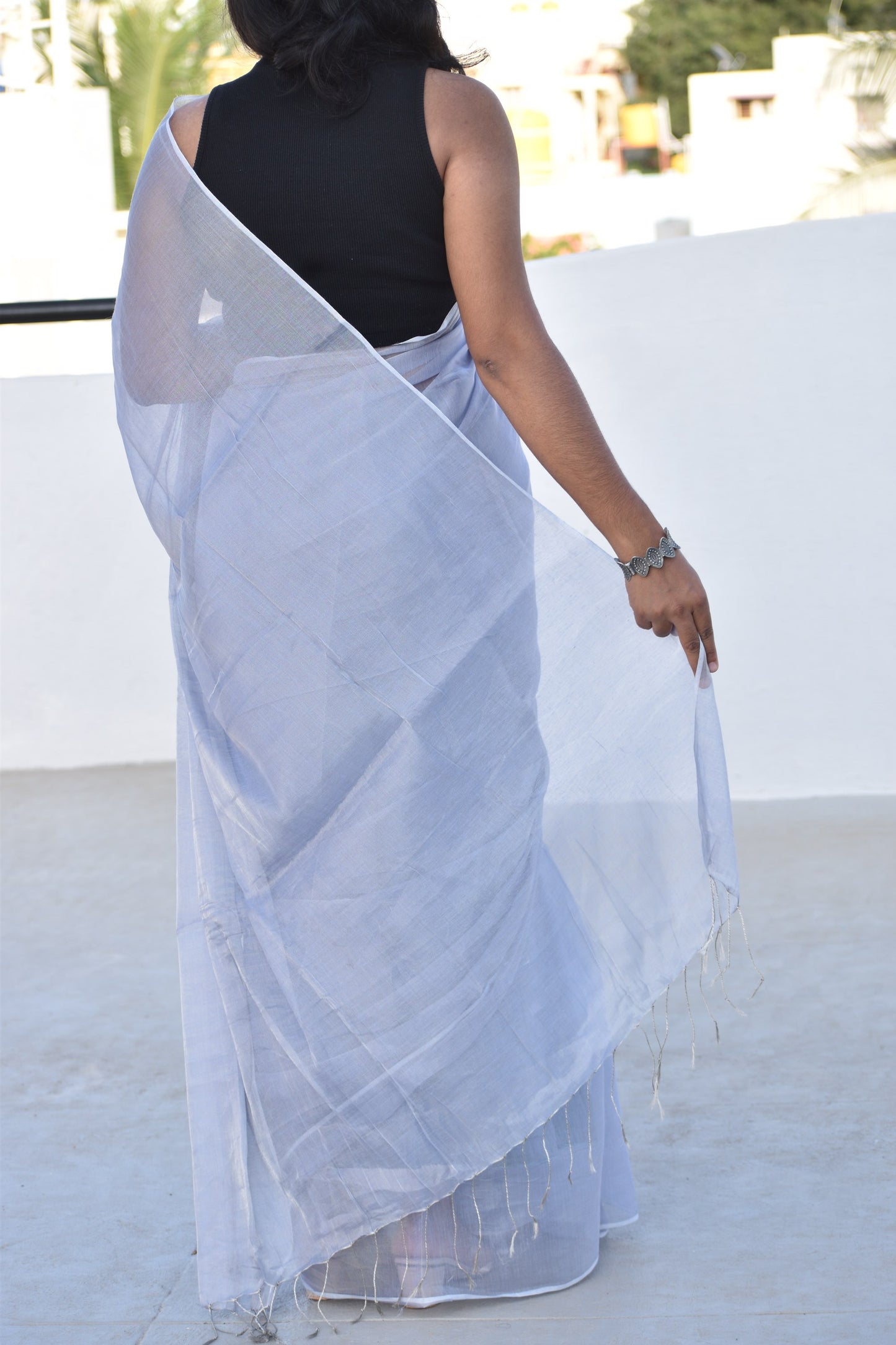 GREY TISSUE MUL SAREE