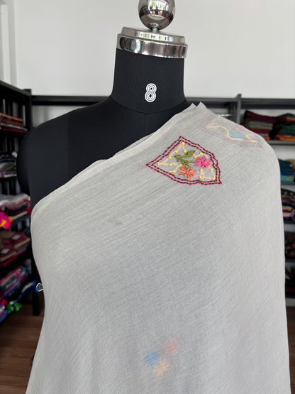 WHITE EMBROIDERED MUL SAREE