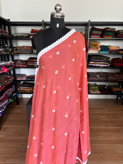ORANGE PARIJATHA MUL SAREE
