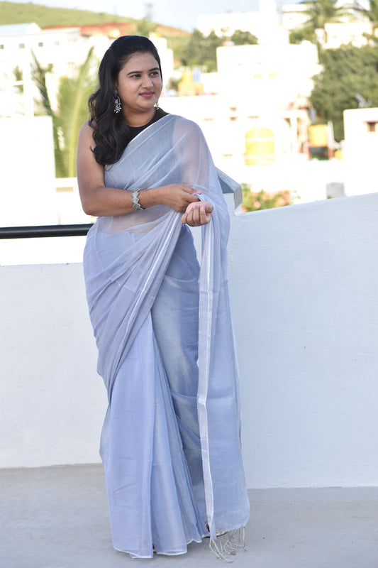 GREY TISSUE MUL SAREE