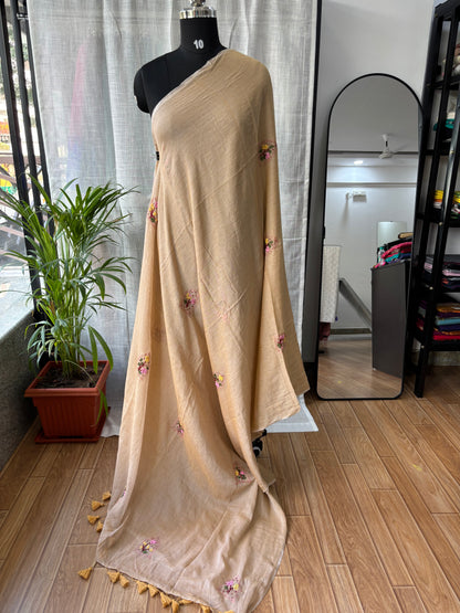 BEIGE EMBROIDERED MUL SAREE