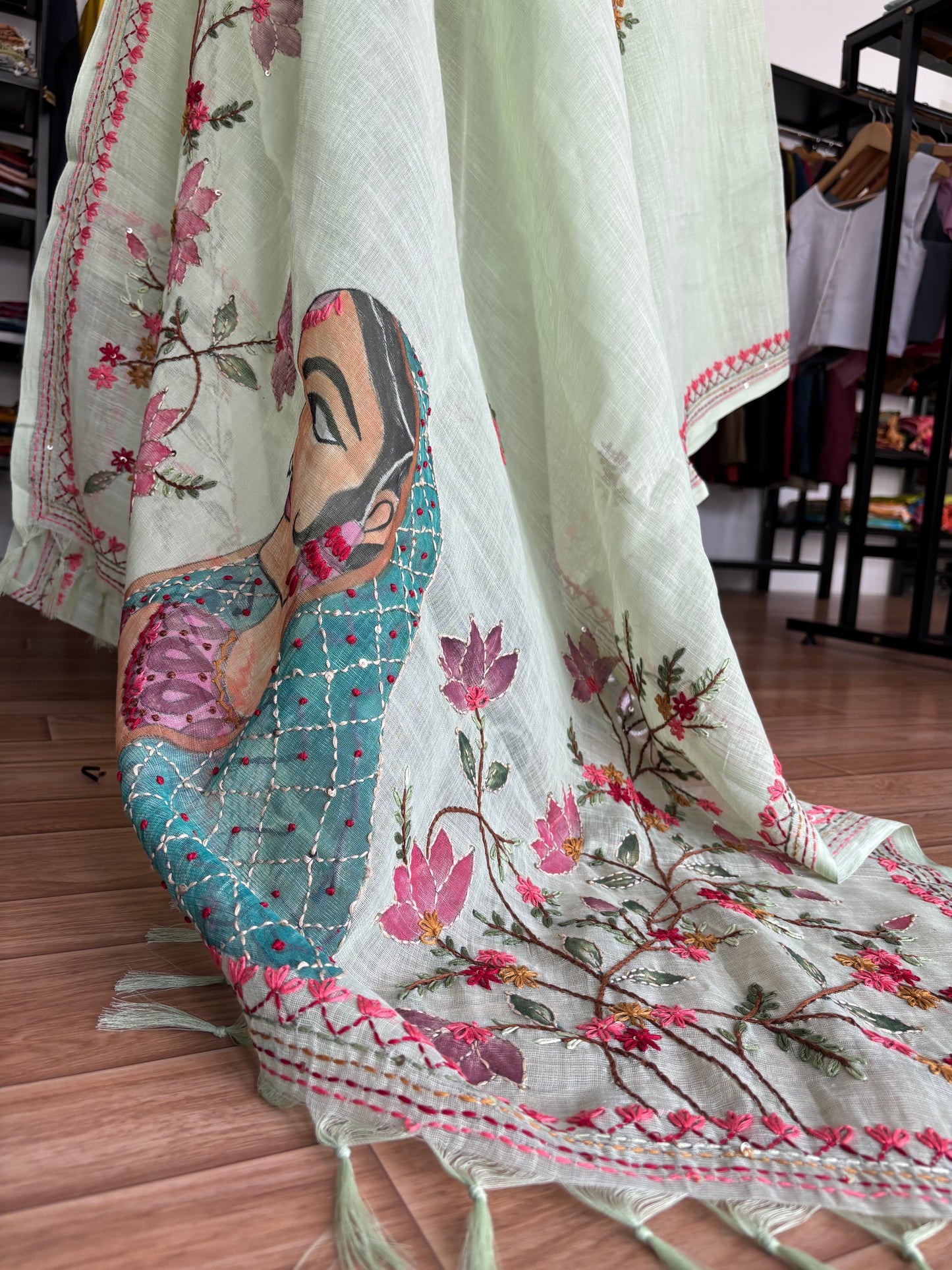GREEN LINEN SAREE