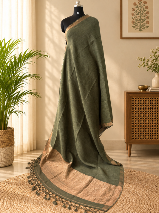 GREEN PURE LINEN SAREE