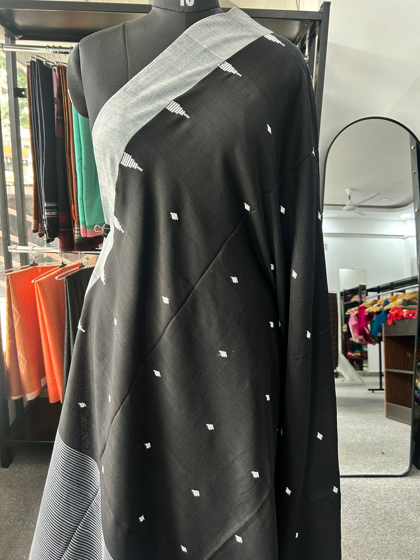 BLACK MERCERISED JAMDANI