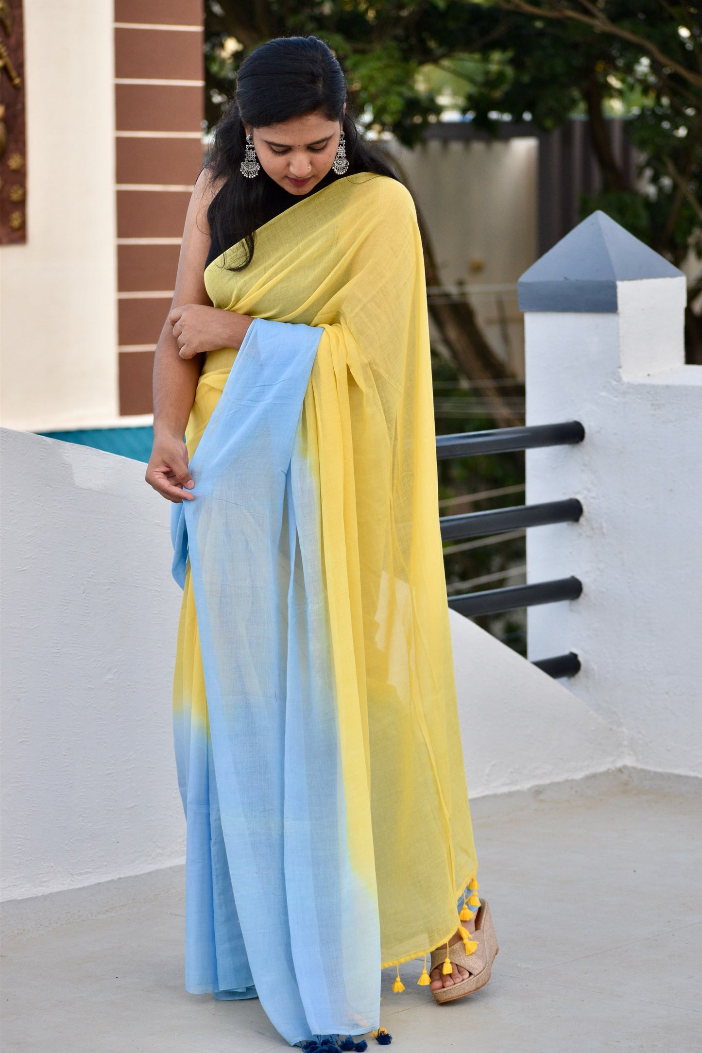 YELLOW MUL SAREE