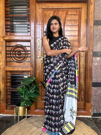 Black mulmul cotton saree