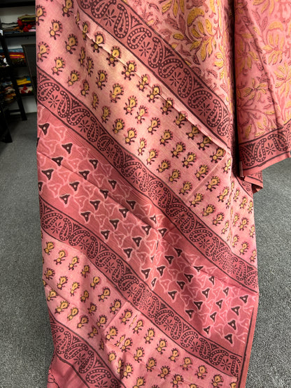 PINK AJRAKH MUL SAREE