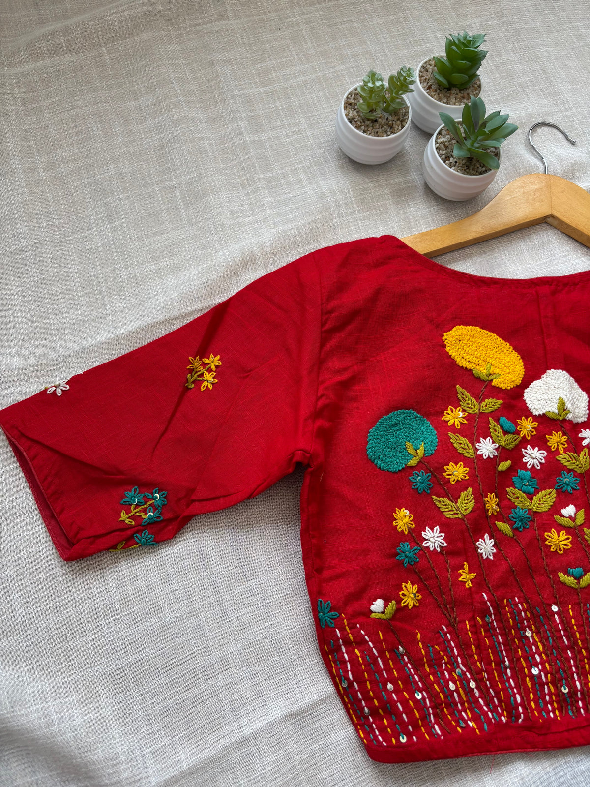 RED MBROIDERED  BLOUSE