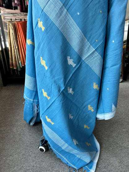 BLUE KHADI JAMDANI SAREE