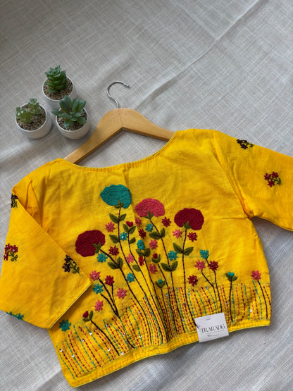 YELLOW MBROIDERED  BLOUSE