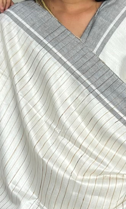 WHITE MADHUBANI SILK SAREE