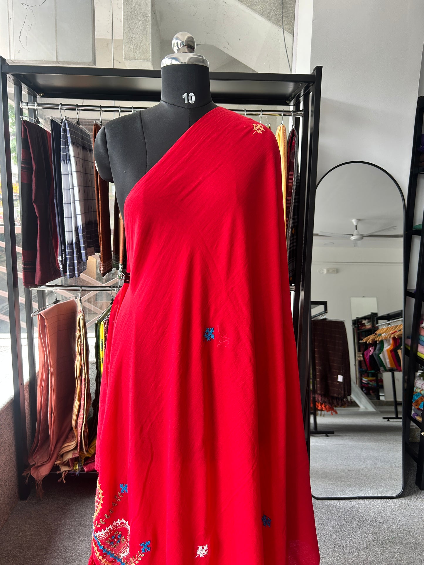 RED KATHA MUL SAREE