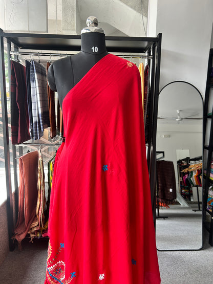 RED KATHA MUL SAREE