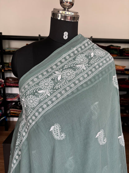 BLUE CHIKANKARI MUL SAREE