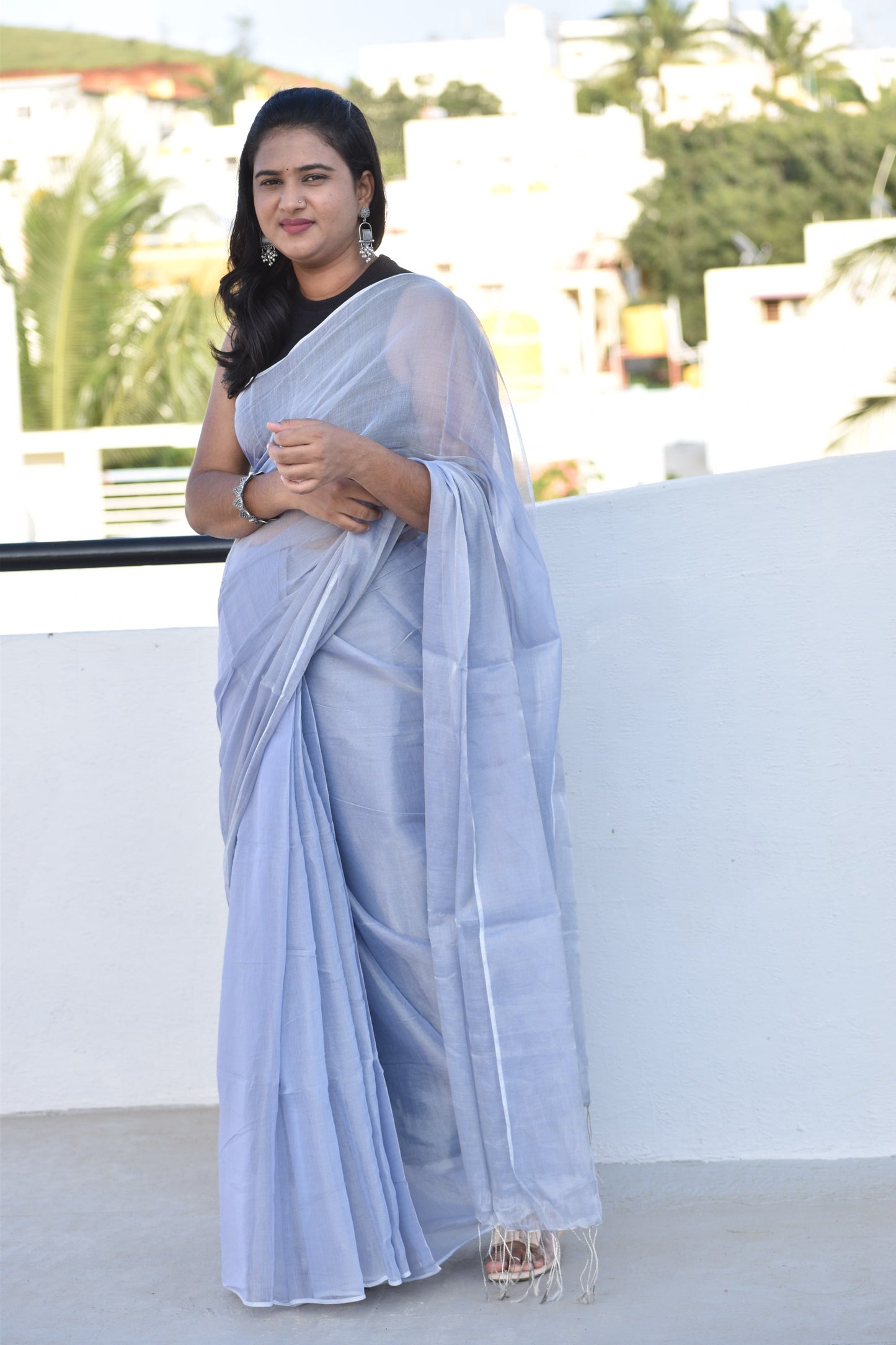 GREY TISSUE MUL SAREE