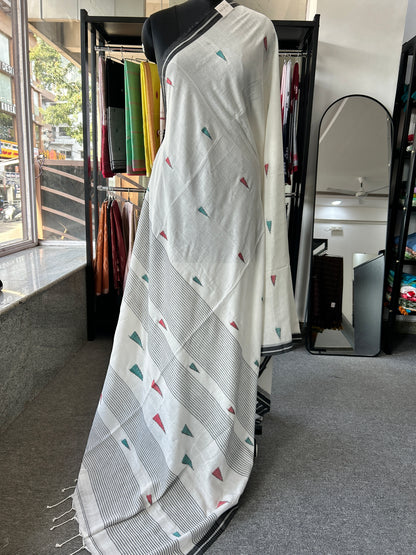 WHITE MERCERISED JAMDANI