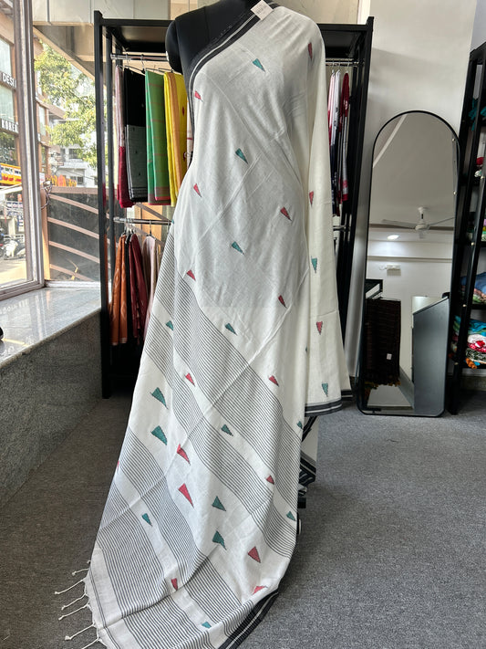 WHITE MERCERISED JAMDANI