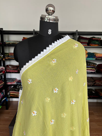 YELLOW PARIJATHA MUL SAREE