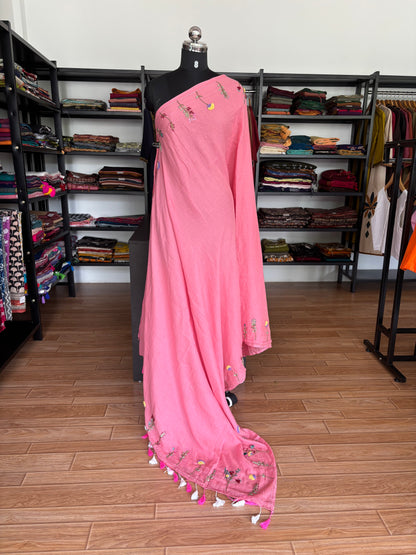 PINK EMBROIDERED MUL SAREE