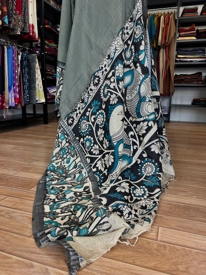 Grey kalamkari saree