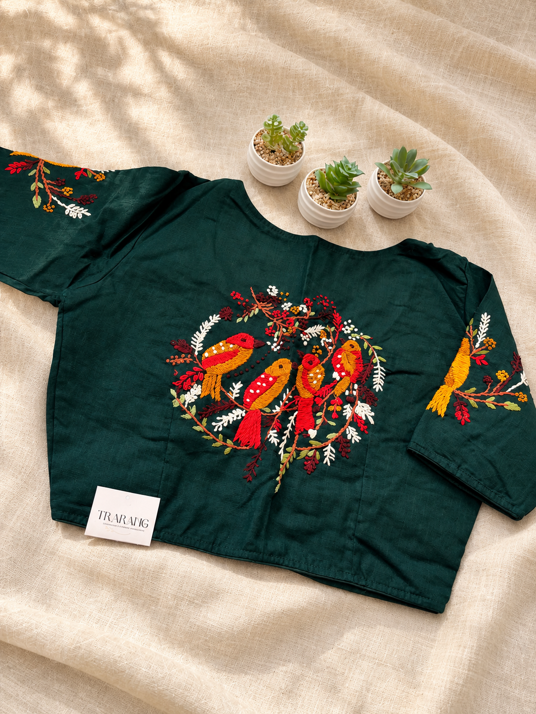 DARK GREEN EMBROIDERED  BLOUSE