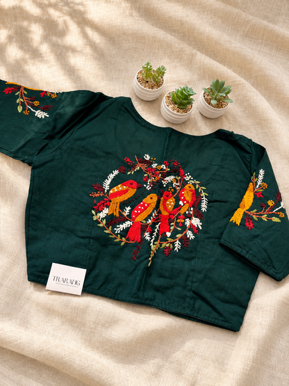 DARK GREEN EMBROIDERED  BLOUSE