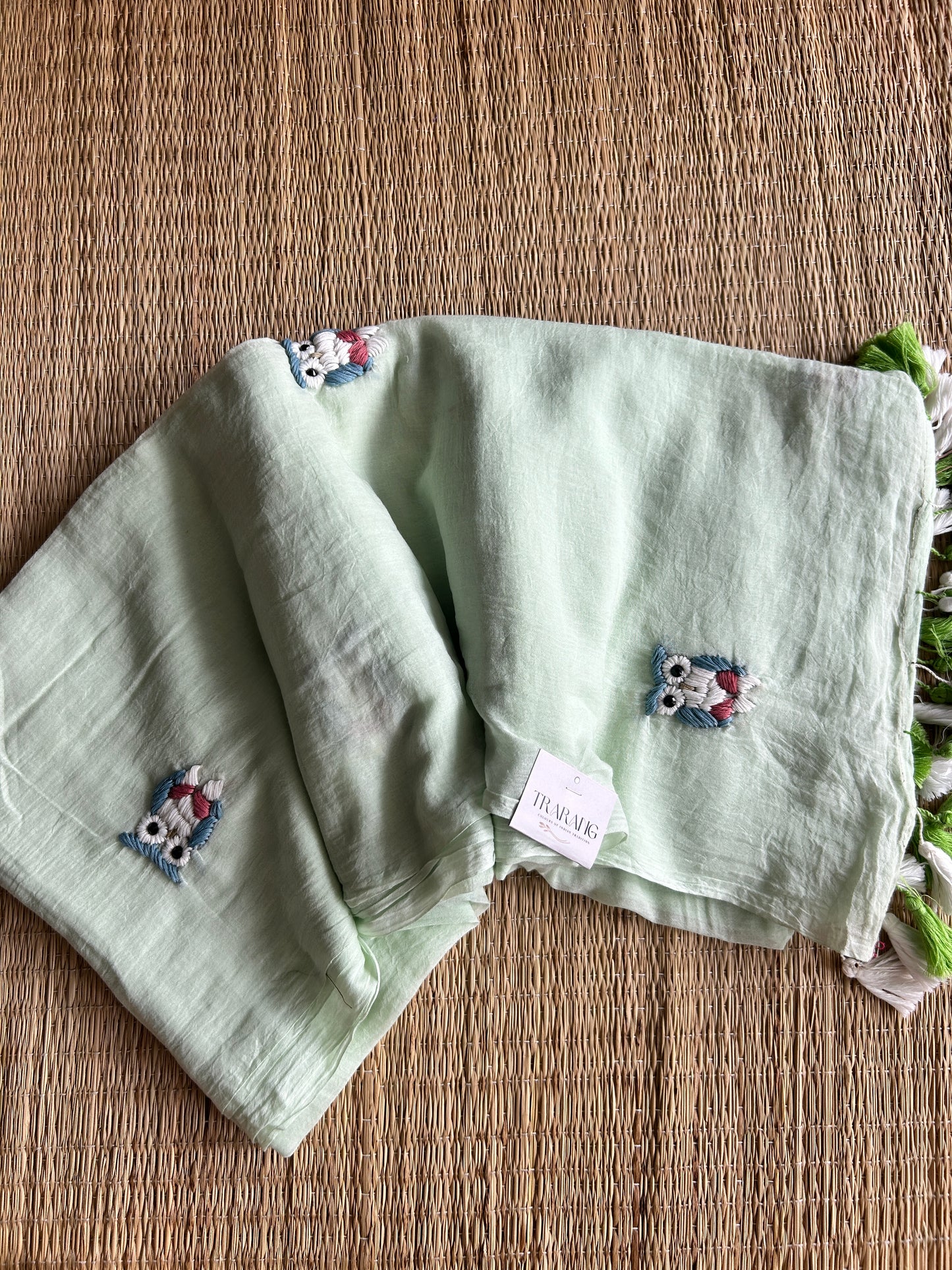 PASTEL GREEN OWL MUL SAREE