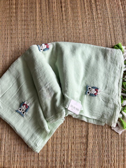 PASTEL GREEN OWL MUL SAREE