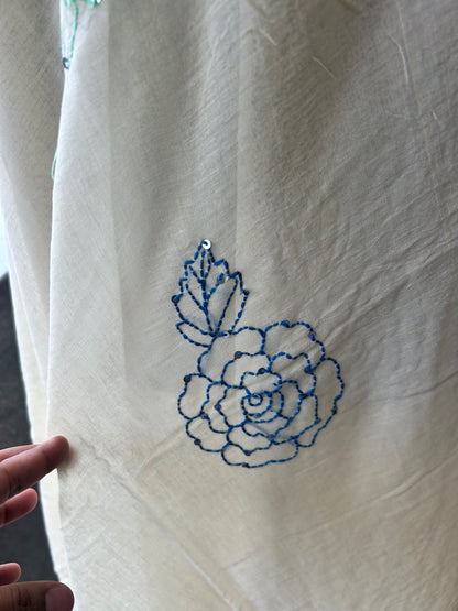 WHITE KATHA MUL SAREE