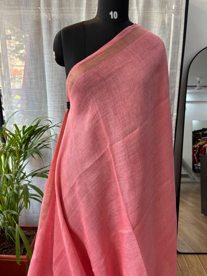 PINK PURE LINEN SAREE