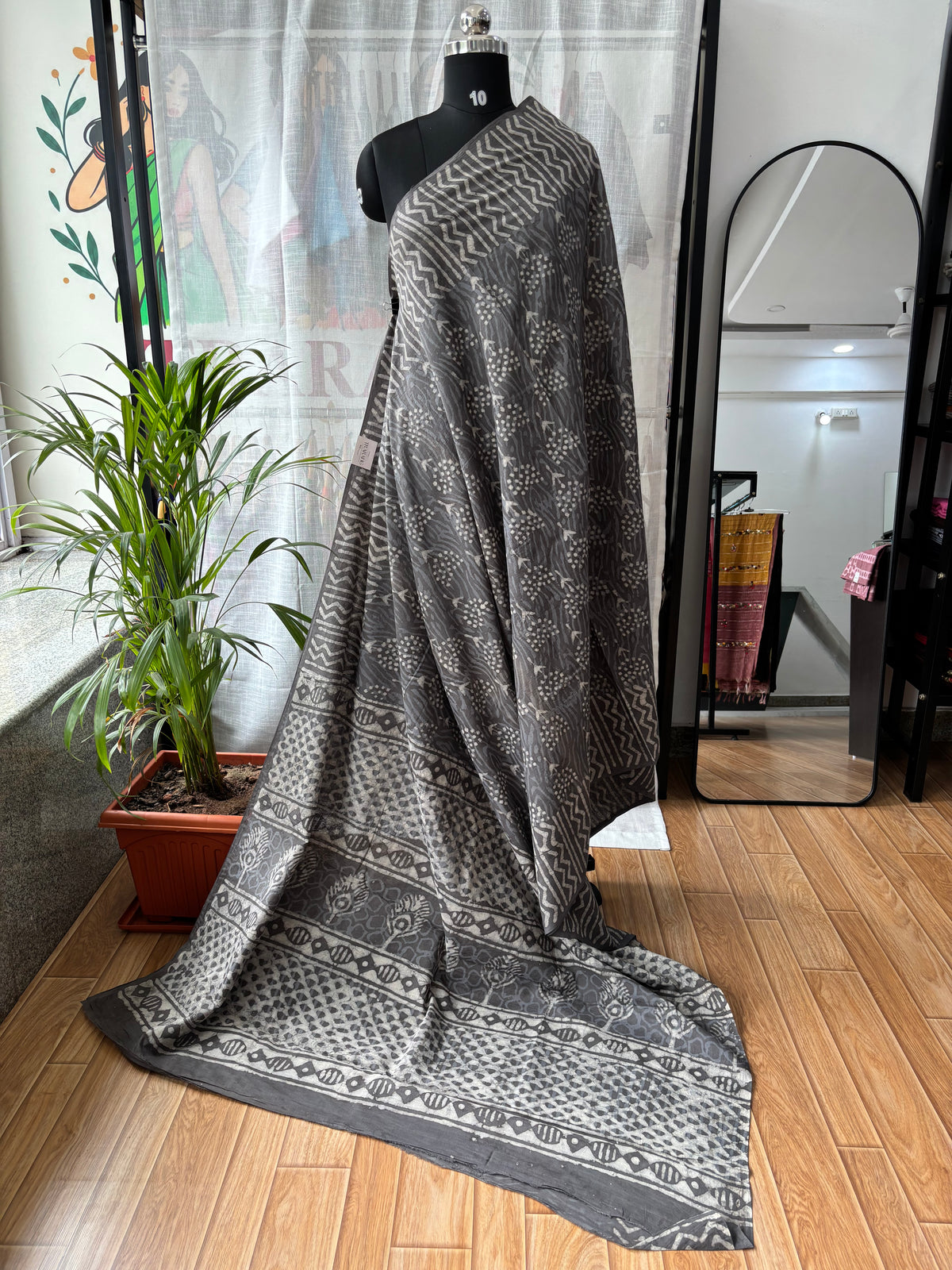 GREY DABU MUL SAREE